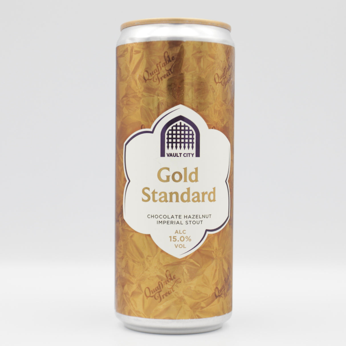 This is a can of Vault City - Gold Standard - 15% (330ml). It is a Imperial Stout / Porter craft beer available to buy from Ghost Whale, voted London's best craft beer shop.