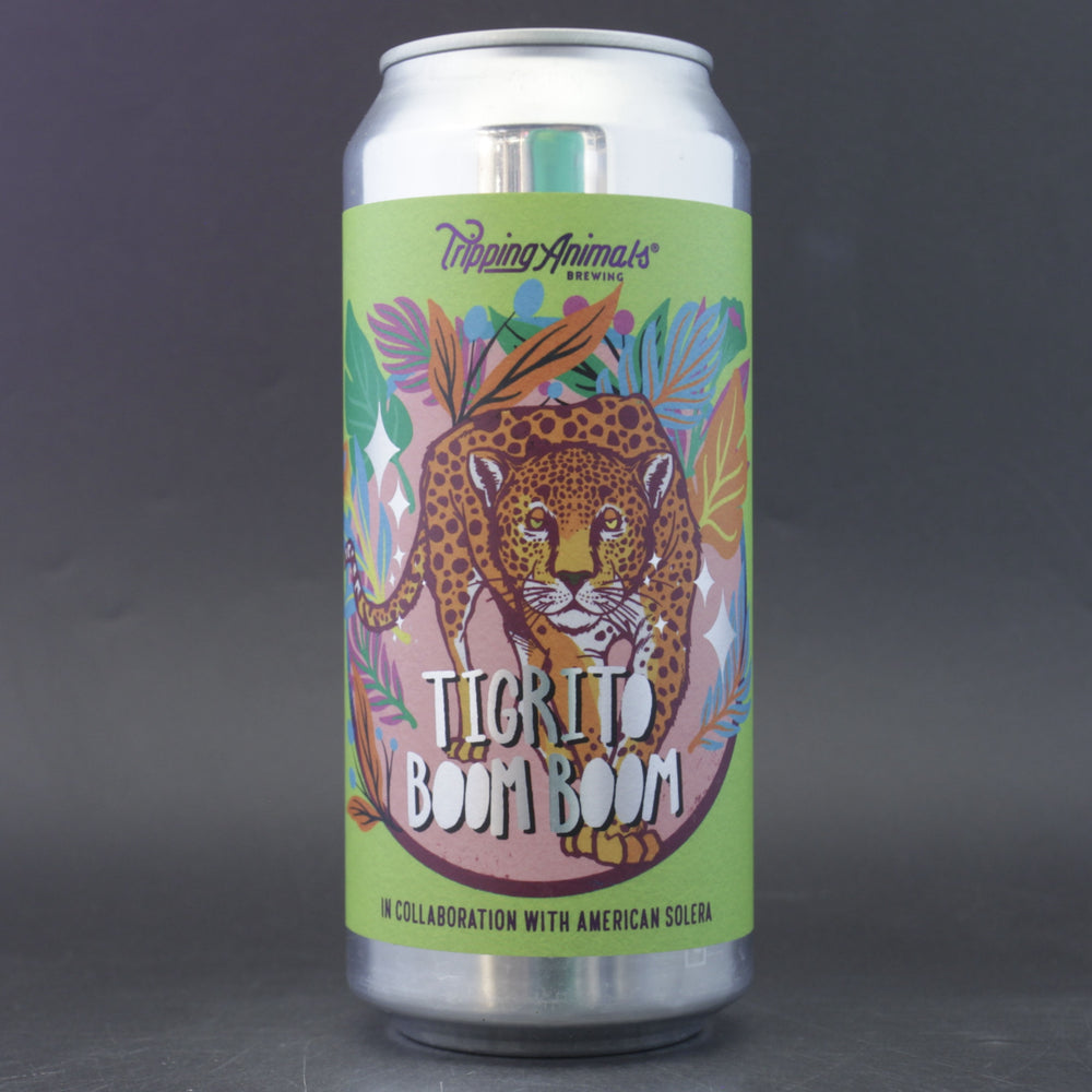 This is a can of Tripping Animals / American Solera - Tigrito Boom Boom - 6% (473ml). It is a Sour craft beer available to buy from Ghost Whale, voted London's best craft beer shop.