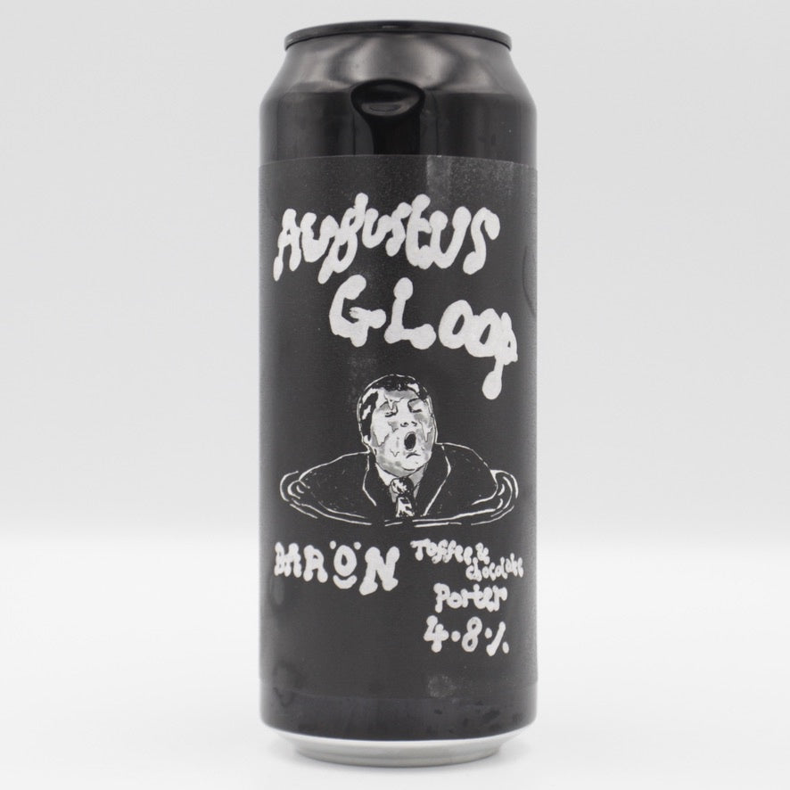 This is a can of Baron - Augustus Gloop - 4.8% (500ml). It is a Stout / Porter craft beer available to buy from Ghost Whale, voted London's best craft beer shop.