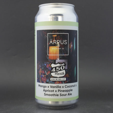 This is a can of Arpus Brewing Co - Mango X Vanilla X Coconut X Apricot X Pineapple Smoothie Sour - 4.5% (440ml). It is a Sour craft beer available to buy from Ghost Whale, voted London's best craft beer shop.