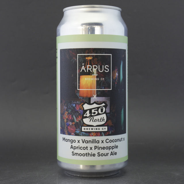 This is a can of Arpus Brewing Co - Mango X Vanilla X Coconut X Apricot X Pineapple Smoothie Sour - 4.5% (440ml). It is a Sour craft beer available to buy from Ghost Whale, voted London's best craft beer shop.