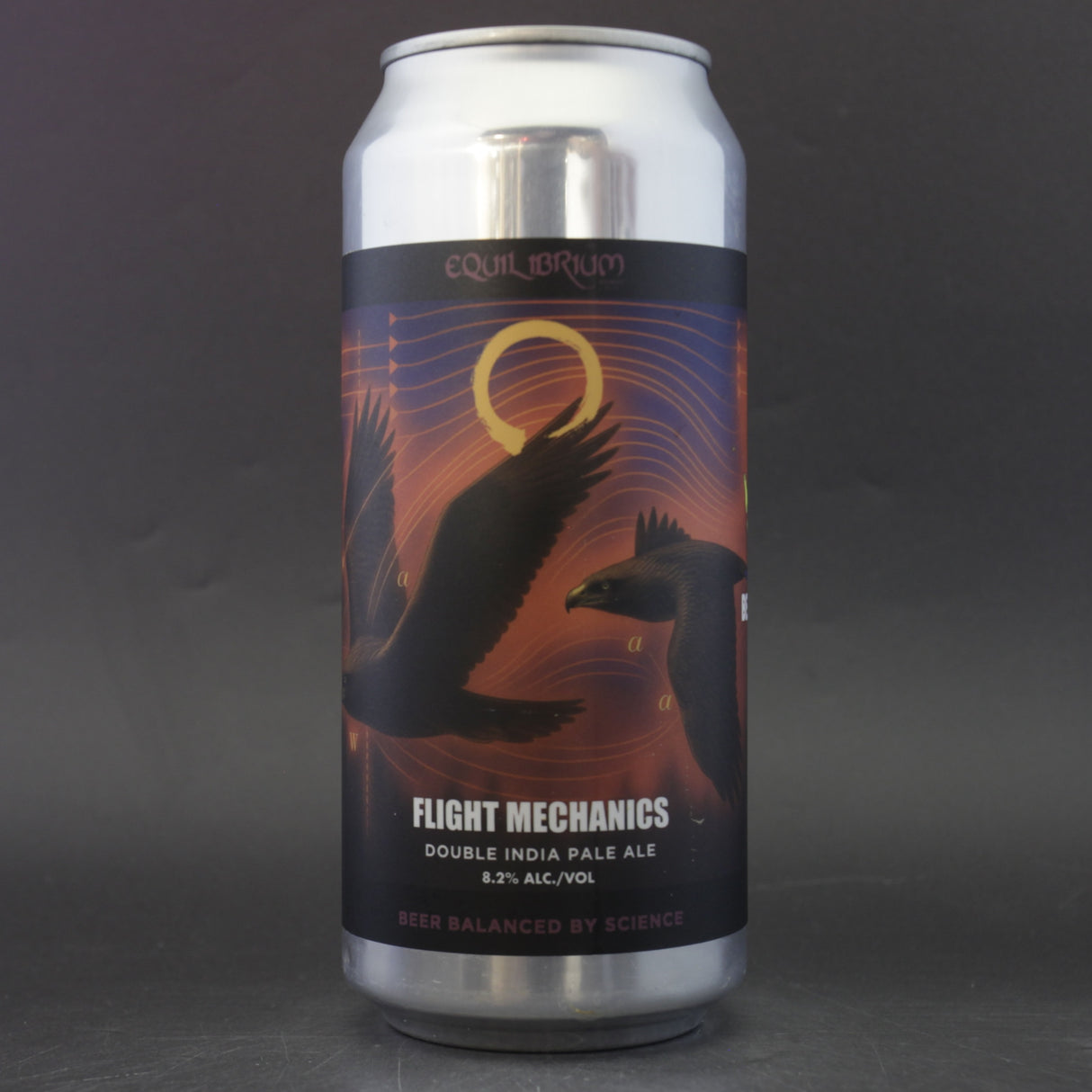 This is a can of Equilibrium / Beak Brewery - Flight Mechanics - 8.2% (473ml). It is a Double IPA craft beer available to buy from Ghost Whale, voted London's best craft beer shop.