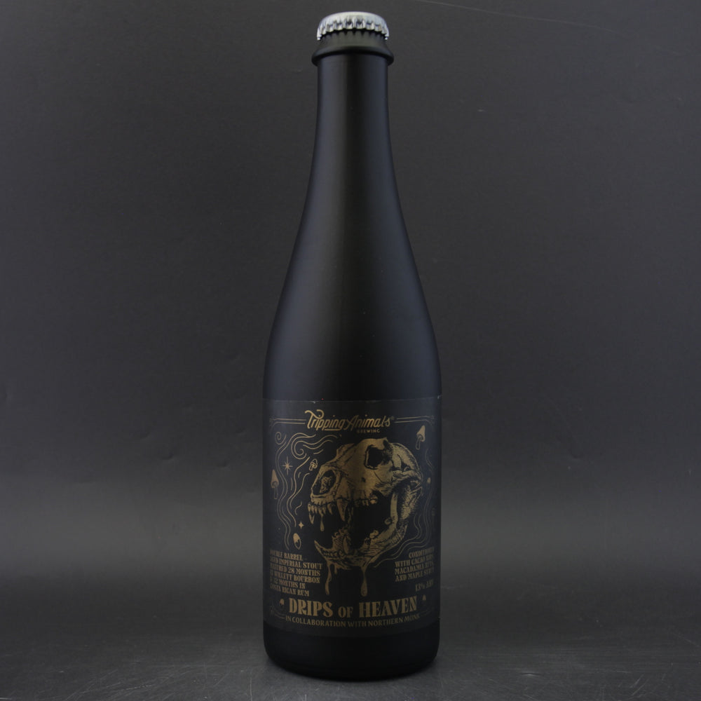 This is a bottle of Tripping Animals / Northern Monk - Drips Of Heaven - 13% (500ml). It is a Imperial Stout / Porter craft beer available to buy from Ghost Whale, voted London's best craft beer shop.