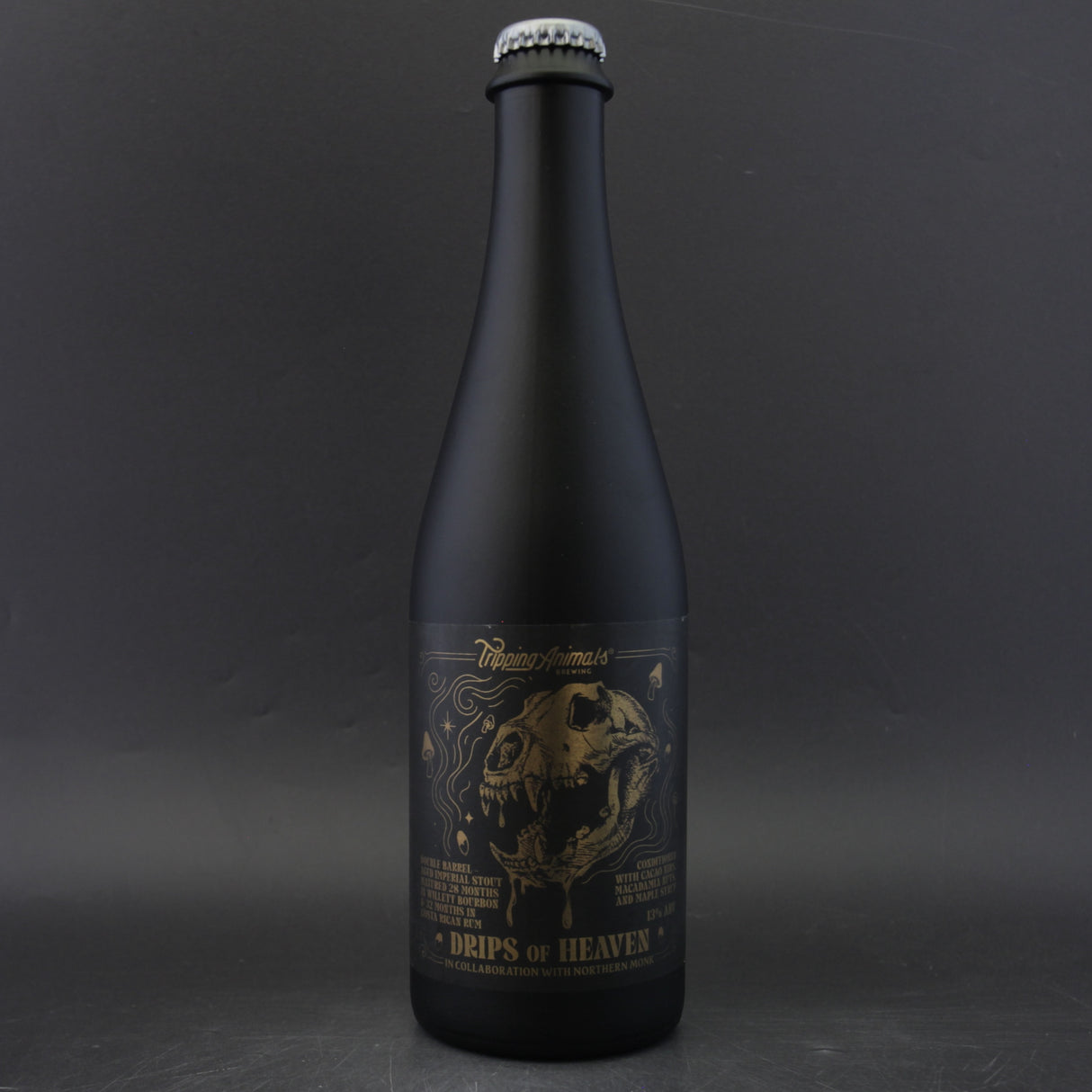This is a bottle of Tripping Animals / Northern Monk - Drips Of Heaven - 13% (500ml). It is a Imperial Stout / Porter craft beer available to buy from Ghost Whale, voted London's best craft beer shop.