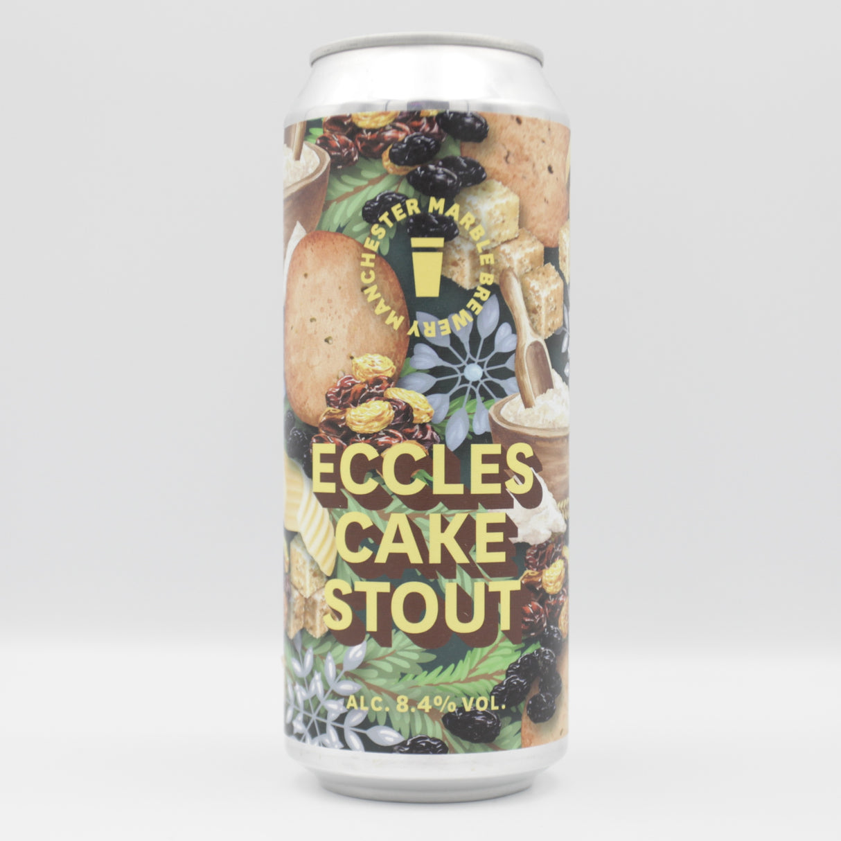 This is a can of Marble Beers - Eccles Cake Stout - 8.4% (500ml). It is a Stout / Porter craft beer available to buy from Ghost Whale, voted London's best craft beer shop.