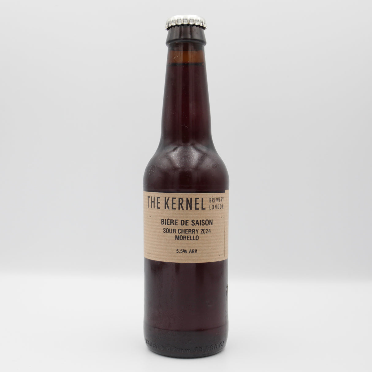 This is a bottle of The Kernel - Biere de Saison: Sour Cherry 2024 Morello - 5.5% (330ml). It is a Wild Ale craft beer available to buy from Ghost Whale, voted London's best craft beer shop.