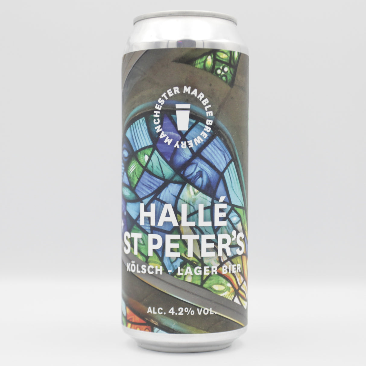 This is a can of Marble Beers - Halle St Peters - 4.2% (500ml). It is a Lager / Pilsner / Kölsch craft beer available to buy from Ghost Whale, voted London's best craft beer shop.