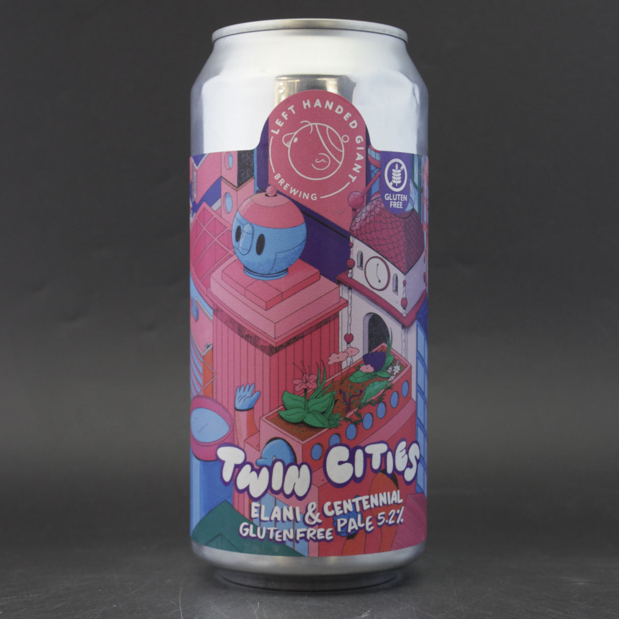 This is a can of Left Handed Giant - Twin Cities: Elani & Centennial - 5.2% (440ml). It is a Pale Ale craft beer available to buy from Ghost Whale, voted London's best craft beer shop.