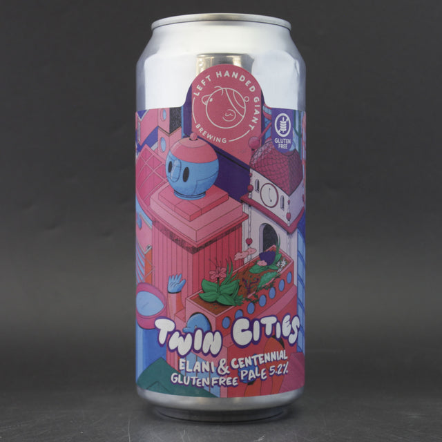 This is a can of Left Handed Giant - Twin Cities: Elani & Centennial - 5.2% (440ml). It is a Pale Ale craft beer available to buy from Ghost Whale, voted London's best craft beer shop.