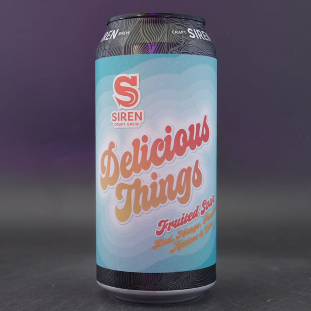 This is a can of Siren - Delicious Things - 6% (440ml). It is a Sour craft beer available to buy from Ghost Whale, voted London's best craft beer shop.