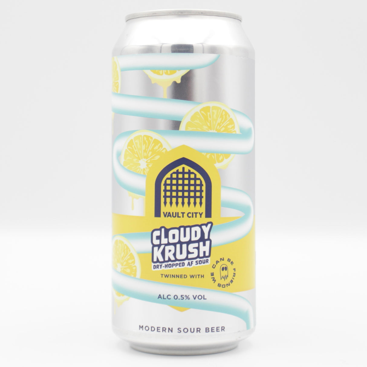 This is a can of Vault City - Cloudy Krush - 0.5% (440ml). It is a Sour craft beer available to buy from Ghost Whale, voted London's best craft beer shop.