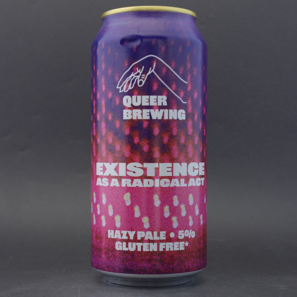 This is a can of Queer Brewing - Existence As A Radical Act - 5% (440ml). It is a Pale Ale craft beer available to buy from Ghost Whale, voted London's best craft beer shop.