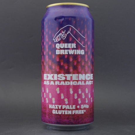 This is a can of Queer Brewing - Existence As A Radical Act - 5% (440ml). It is a Pale Ale craft beer available to buy from Ghost Whale, voted London's best craft beer shop.