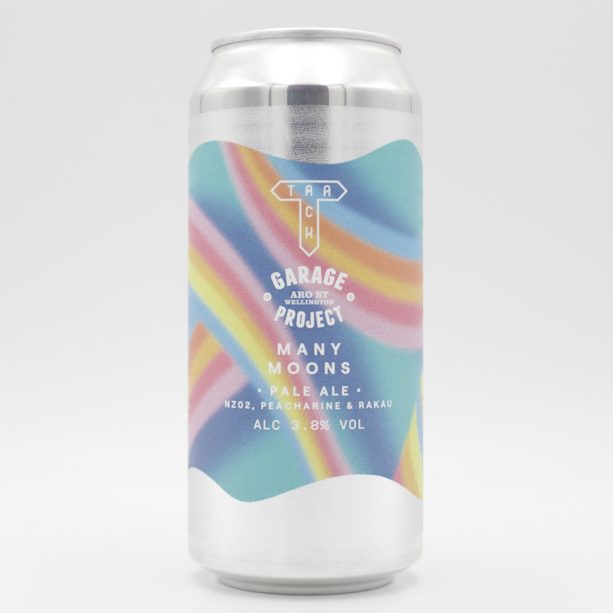 This is a can of Track / Garage Project - Many Moons - 3.8% (440ml). It is a Pale Ale craft beer available to buy from Ghost Whale, voted London's best craft beer shop.