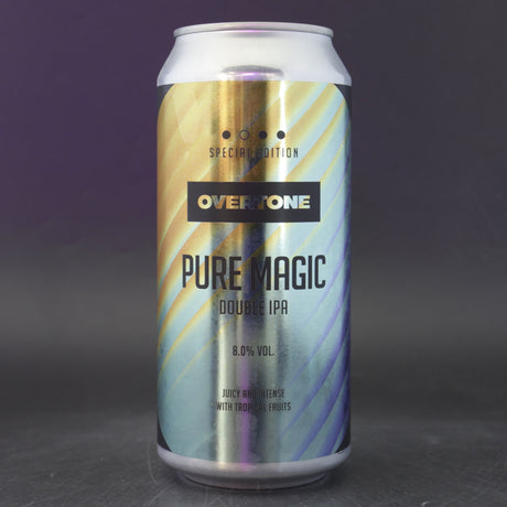 This is a can of Overtone - Pure Magic (2025) - 8% (440ml). It is a Double IPA craft beer available to buy from Ghost Whale, voted London's best craft beer shop.