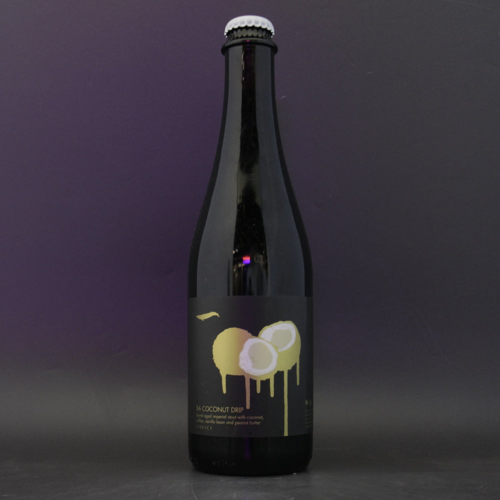 This is a bottle of Finback - BA Coconut Drip - 10% (500ml). It is a Imperial Stout / Porter craft beer available to buy from Ghost Whale, voted London's best craft beer shop.