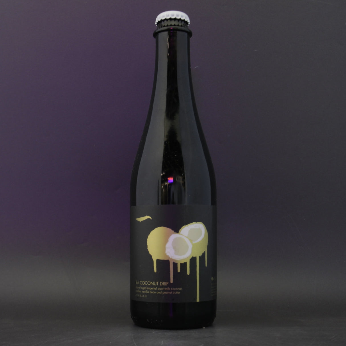 This is a bottle of Finback - BA Coconut Drip - 10% (500ml). It is a Imperial Stout / Porter craft beer available to buy from Ghost Whale, voted London's best craft beer shop.
