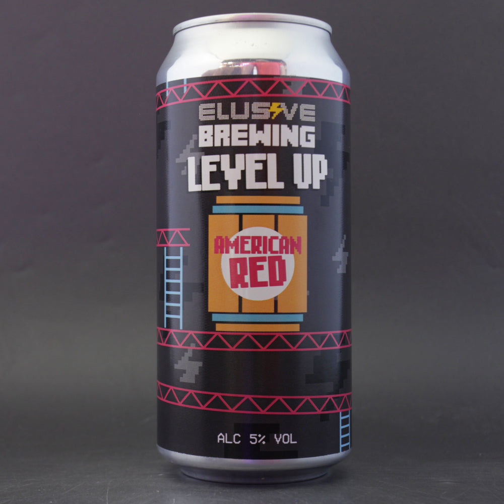This is a can of Elusive Brewing - Level Up - 5% (440ml). It is a Red / Amber Ale craft beer available to buy from Ghost Whale, voted London's best craft beer shop.