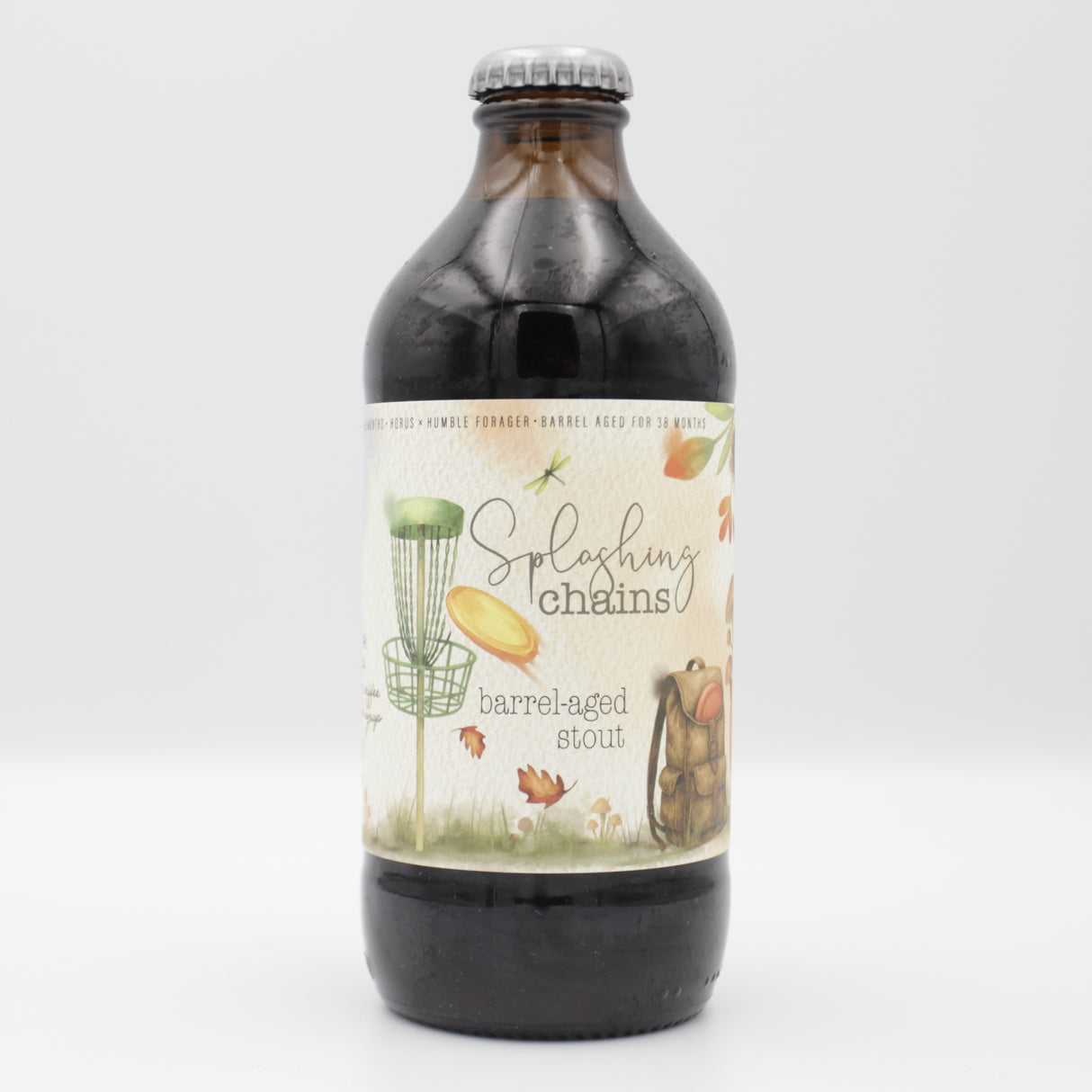 This is a bottle of Humble Forager / Horus - Splashing Chains - 14% (355ml). It is a Imperial Stout / Porter craft beer available to buy from Ghost Whale, voted London's best craft beer shop.