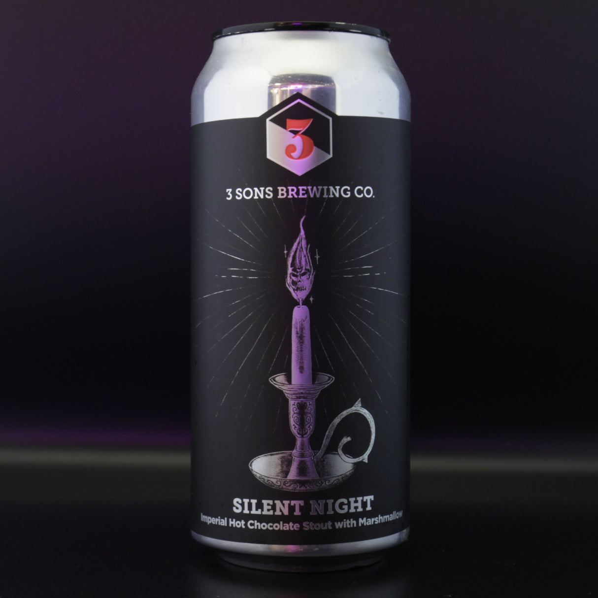 This is a can of 3 Sons - Silent Night - 10% (473ml). It is a Imperial Stout / Porter craft beer available to buy from Ghost Whale, voted London's best craft beer shop.