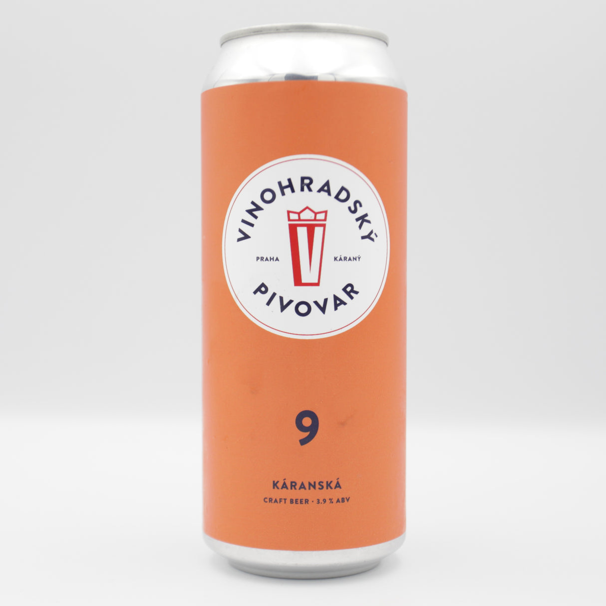 This is a can of Vinohradsky Pivovar - Karanska 9 - 3.9% (500ml). It is a Lager / Pilsner / Kölsch craft beer available to buy from Ghost Whale, voted London's best craft beer shop.