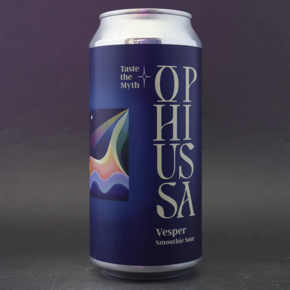 This is a can of Ophiussa - Vesper - 5% (440ml). It is a Sour craft beer available to buy from Ghost Whale, voted London's best craft beer shop.