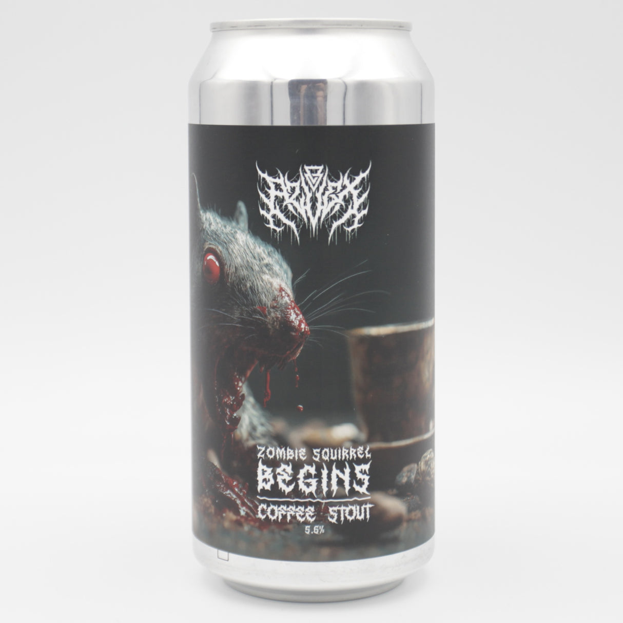 This is a can of Azvex - Zombie Squirrel Begins - 5.6% (440ml). It is a Stout / Porter craft beer available to buy from Ghost Whale, voted London's best craft beer shop.