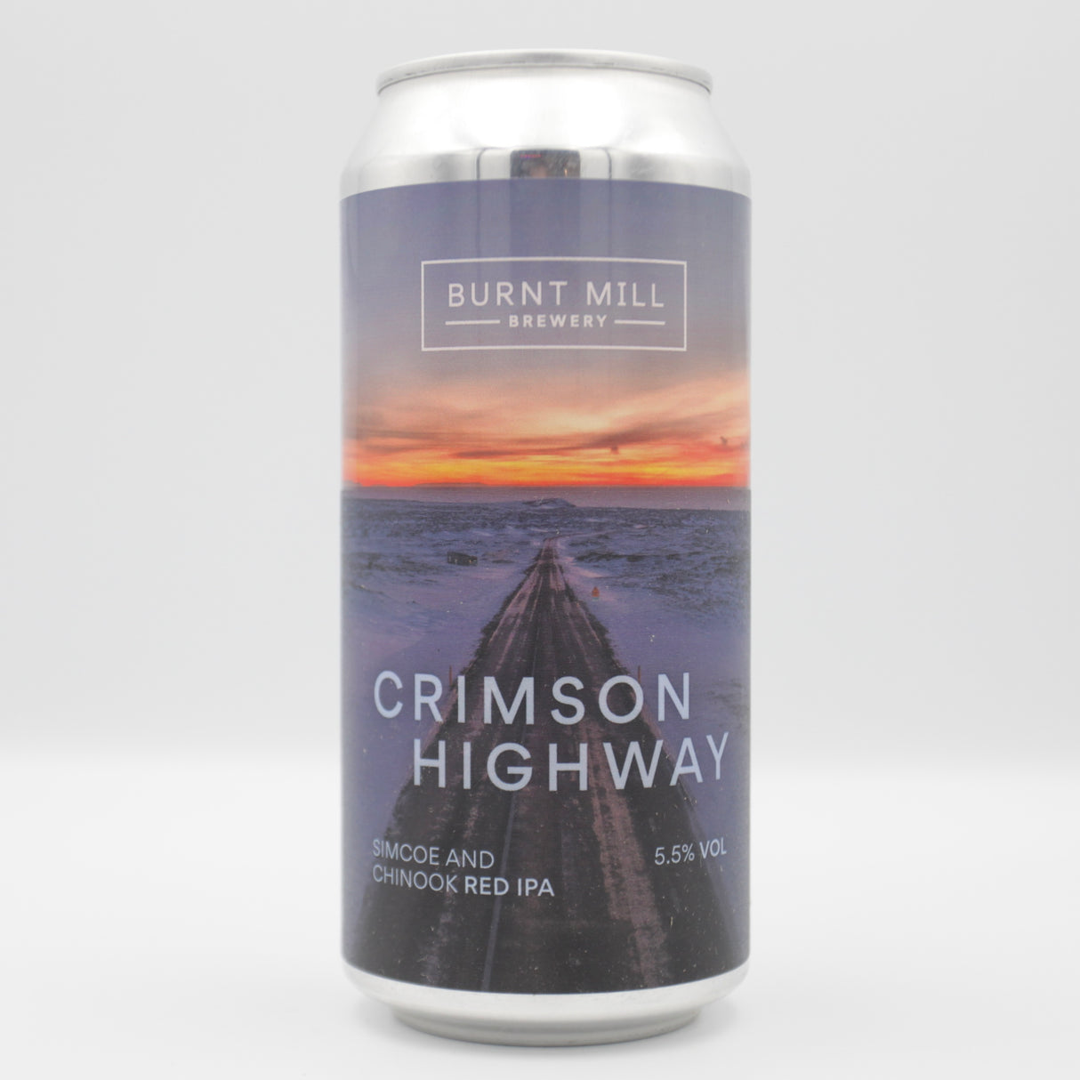 This is a can of Burnt Mill - Crimson Highway - 5.5% (440ml). It is a IPA craft beer available to buy from Ghost Whale, voted London's best craft beer shop.