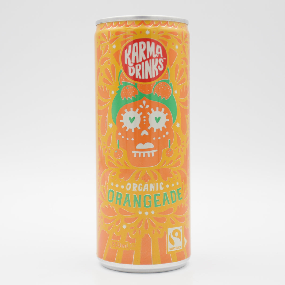 This is a can of Karma - Orangeade - 0% (250ml). It is a craft soft drink available to buy from Ghost Whale, voted London's best craft beer shop.