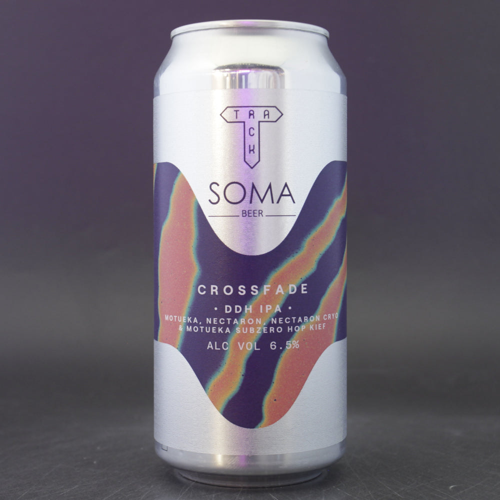 This is a can of Track / SOMA - Crossfade - 6.5% (440ml). It is a IPA craft beer available to buy from Ghost Whale, voted London's best craft beer shop.