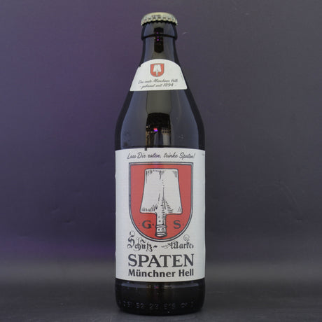 This is a bottle of Spaten - Munchner Hell - 5.2% (500ml). It is a Lager / Pilsner / Kölsch craft beer available to buy from Ghost Whale, voted London's best craft beer shop.