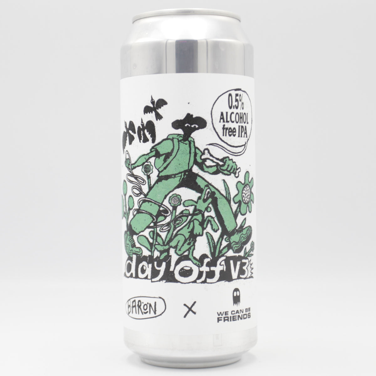 This is a can of Baron / We Can Be Friends - Day Off v3 - 0.5% (500ml). It is a IPA craft beer available to buy from Ghost Whale, voted London's best craft beer shop.