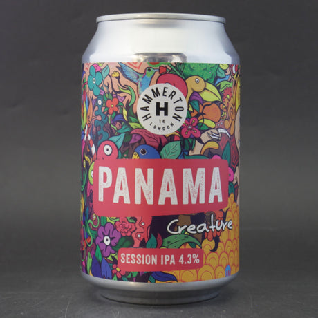 This is a can of Hammerton - Panama Creature - 4.3% (330ml). It is a Pale Ale craft beer available to buy from Ghost Whale, voted London's best craft beer shop.