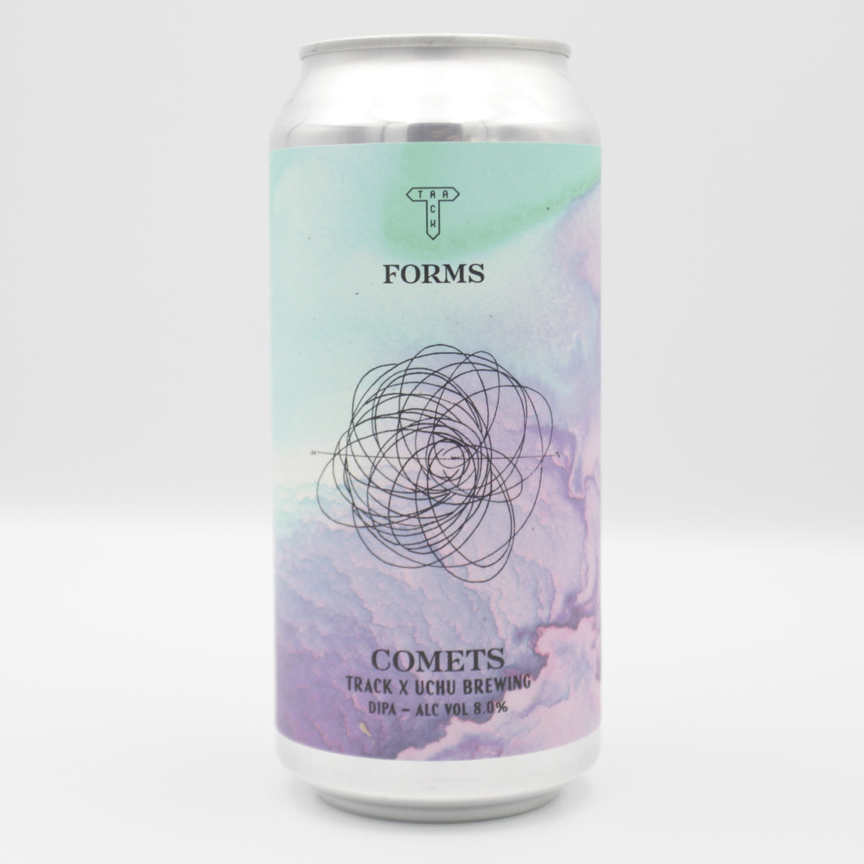 This is a can of Track / Uchu - Comets - 8% (440ml). It is a Double IPA craft beer available to buy from Ghost Whale, voted London's best craft beer shop.