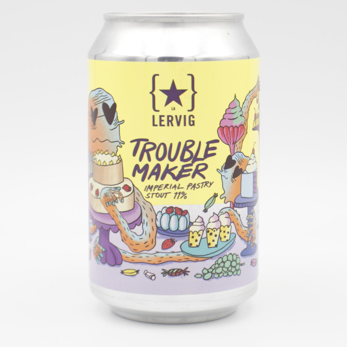 This is a can of Lervig - Trouble Maker - 11% (330ml). It is a Imperial Stout / Porter craft beer available to buy from Ghost Whale, voted London's best craft beer shop.