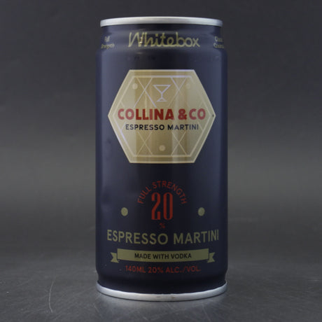 This is a can of Whitebox - Collina & Co Espresso Martini - 20% (140ml). It is a  craft cocktail available to buy from Ghost Whale, voted London's best craft beer shop.
