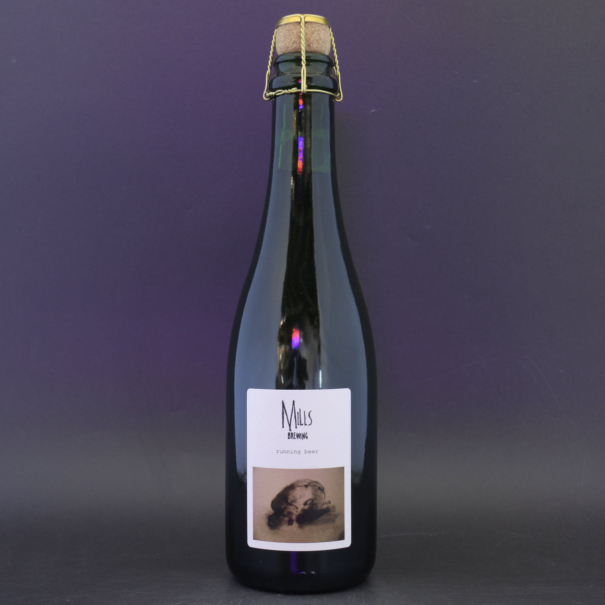 This is a bottle of Mills Brewing - Running Beer - 5.8% (330ml). It is a Wild Ale craft beer available to buy from Ghost Whale, voted London's best craft beer shop.