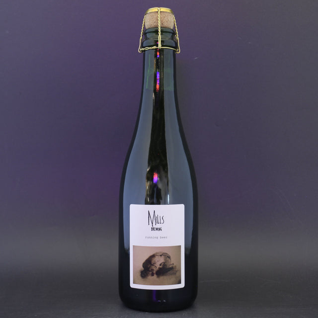 This is a bottle of Mills Brewing - Running Beer - 5.8% (330ml). It is a Wild Ale craft beer available to buy from Ghost Whale, voted London's best craft beer shop.