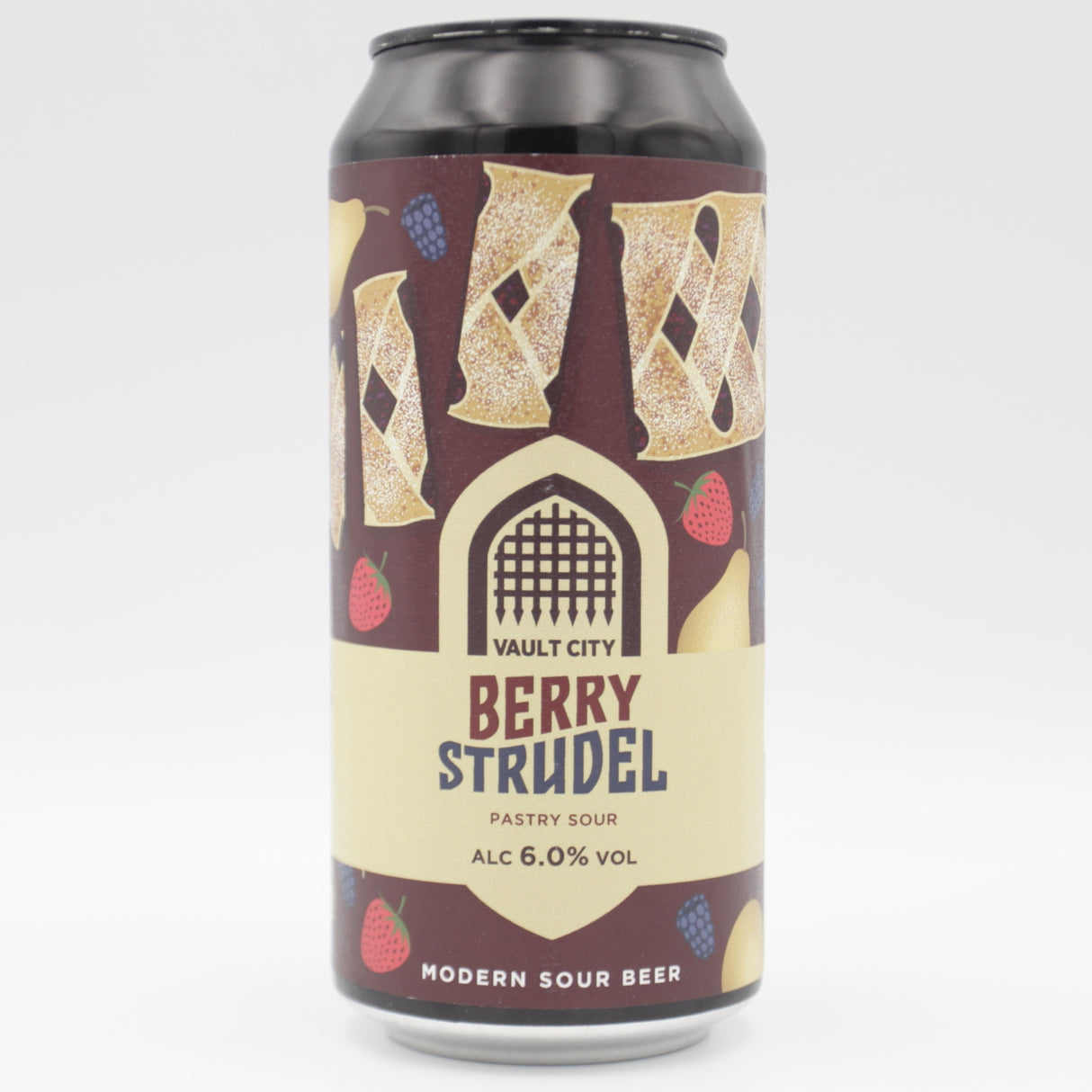 This is a can of Vault City - Berry Strudel - 6% (440ml). It is a Sour craft beer available to buy from Ghost Whale, voted London's best craft beer shop.