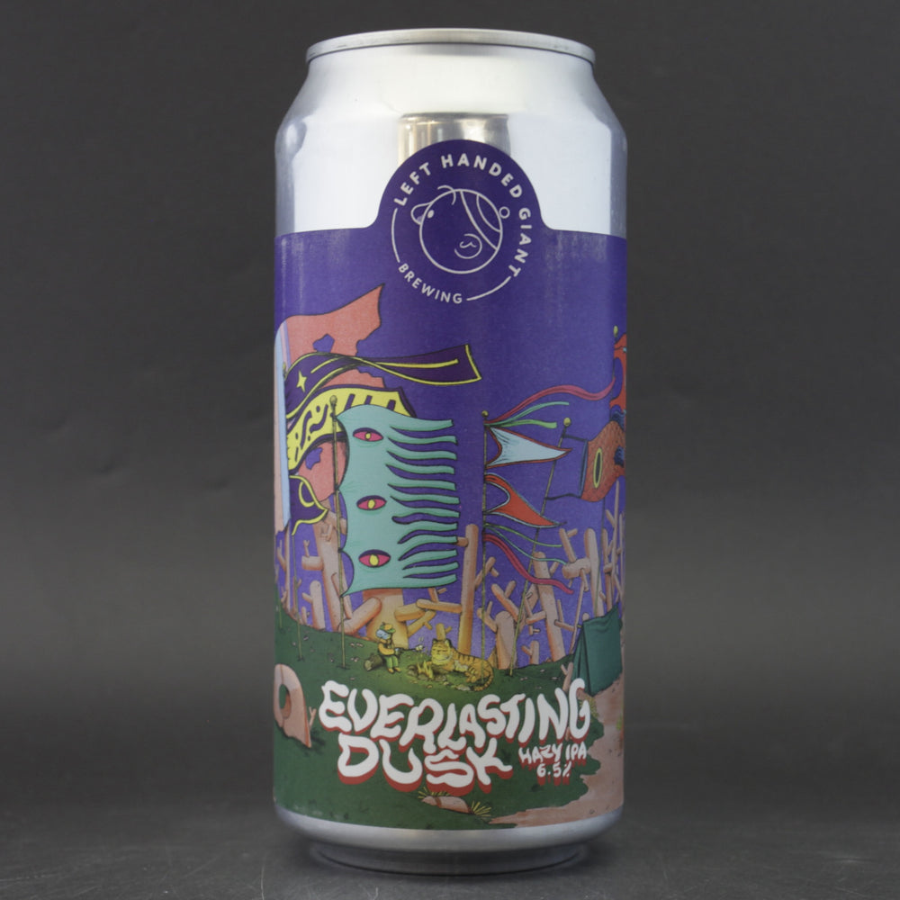 This is a can of Left Handed Giant - Everlasting Dusk - 6.5% (440ml). It is a IPA craft beer available to buy from Ghost Whale, voted London's best craft beer shop.