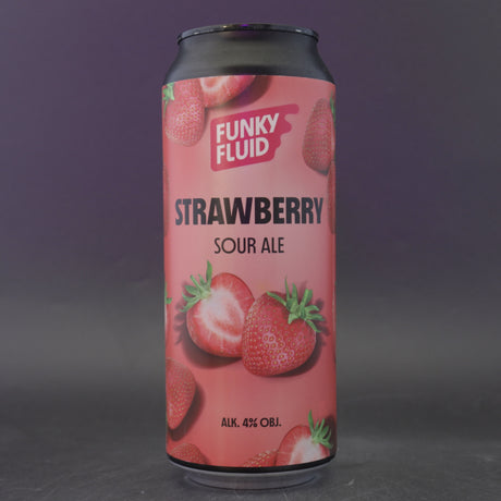 This is a can of Funky Fluid - Strawberry Sour Ale - 4% (500ml). It is a Sour craft beer available to buy from Ghost Whale, voted London's best craft beer shop.