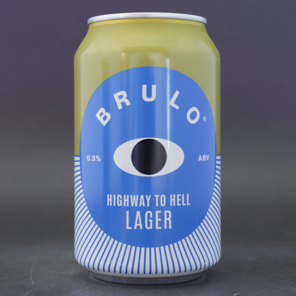 This is a can of Brulo - Highway To Hell - 0.5% (330ml). It is a Lager / Pilsner / Kölsch craft beer available to buy from Ghost Whale, voted London's best craft beer shop.