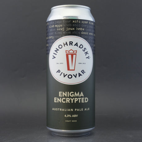 This is a can of Vinohradsky Pivovar - Enigma Encrypted - 4.3% (500ml). It is a Pale Ale craft beer available to buy from Ghost Whale, voted London's best craft beer shop.