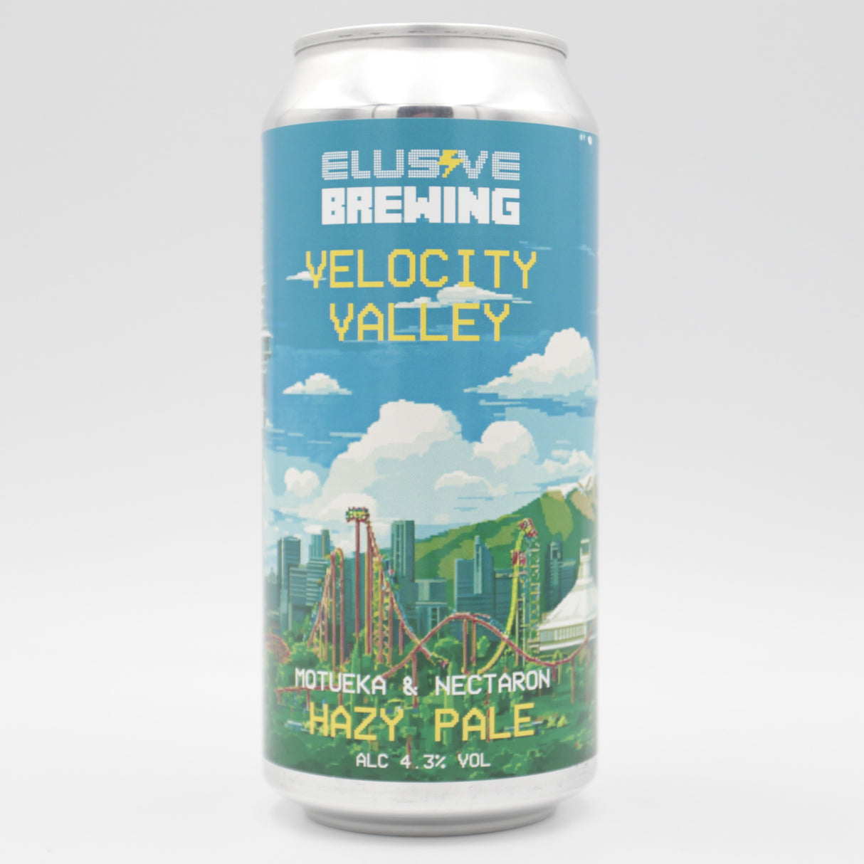 This is a can of Elusive Brewing - Velocity Valley - 4.3% (440ml). It is a Pale Ale craft beer available to buy from Ghost Whale, voted London's best craft beer shop.