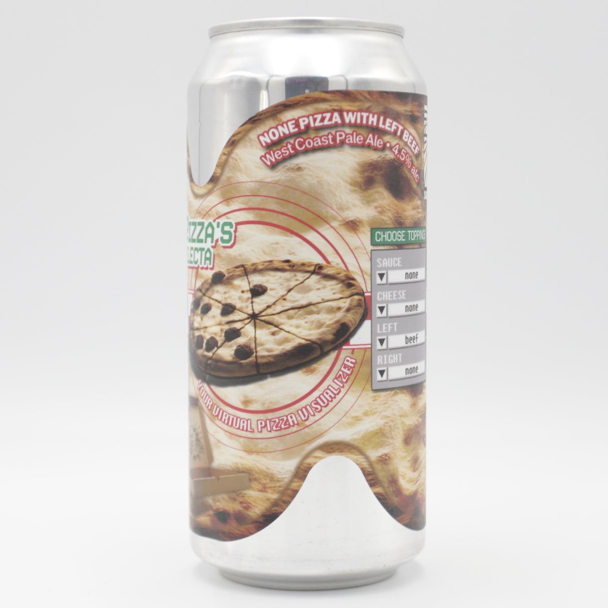 This is a can of Sureshot - None Pizza With Left Beef - 4.5% (440ml). It is a Pale Ale craft beer available to buy from Ghost Whale, voted London's best craft beer shop.
