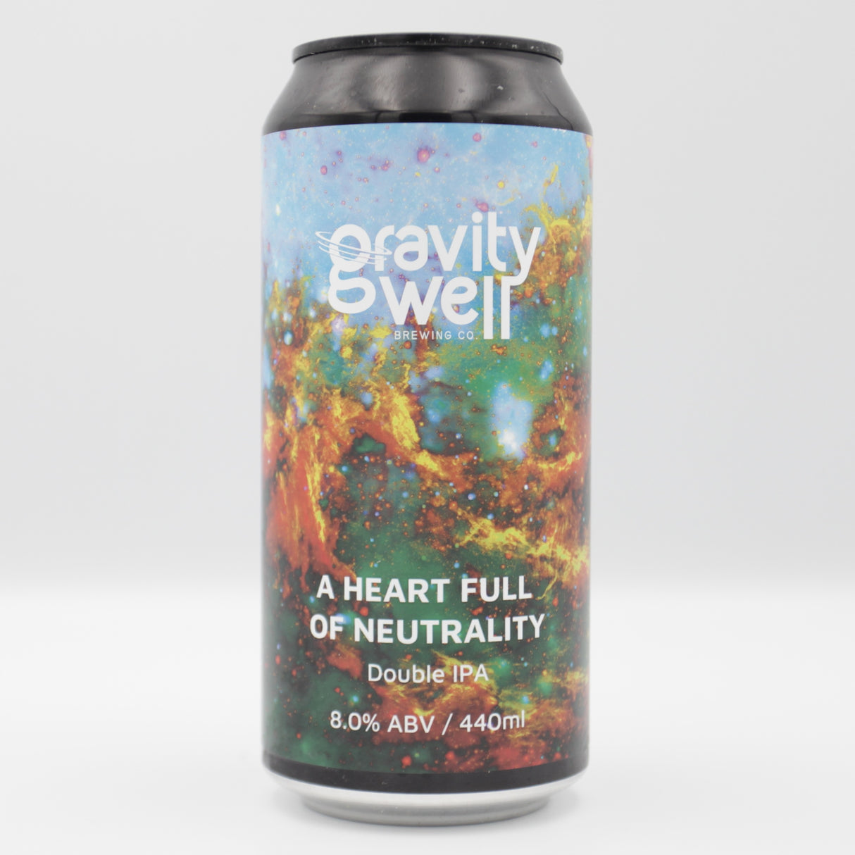 This is a can of Gravity Well - A Heart Full Of Neutrality - 8% (440ml). It is a Double IPA craft beer available to buy from Ghost Whale, voted London's best craft beer shop.