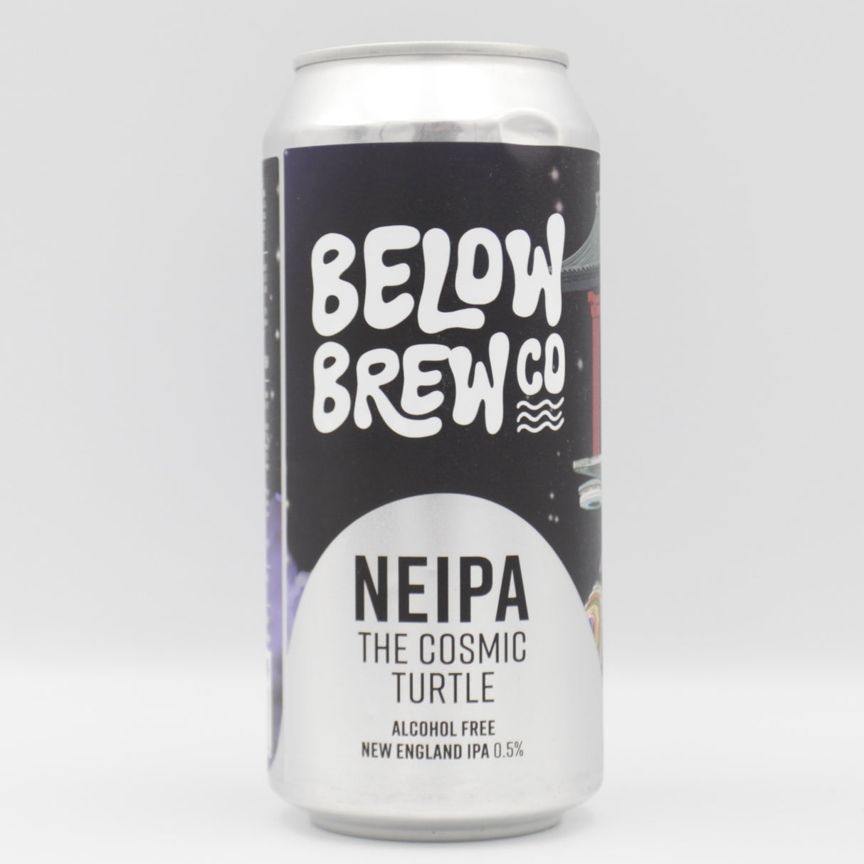 This is a can of Below Brew Co - The Cosmic Turtle - 0.5% (440ml). It is a IPA craft beer available to buy from Ghost Whale, voted London's best craft beer shop.