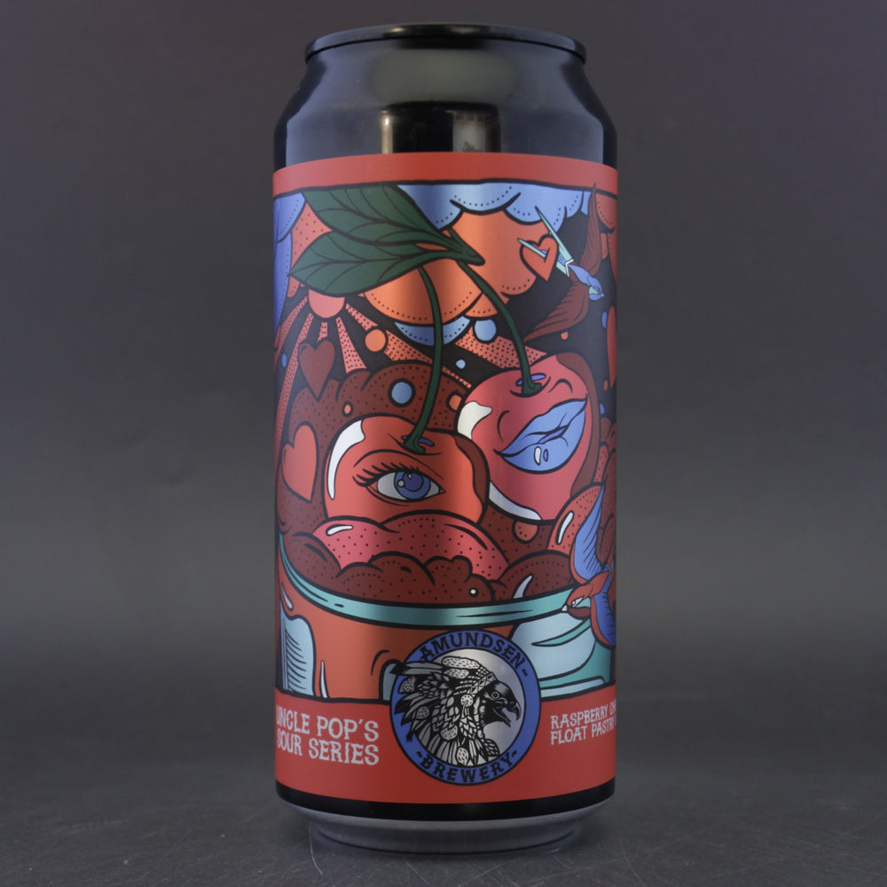 This is a can of Amundsen - Uncle Pops: Raspberry Christmas Float - 6.5% (440ml). It is a Sour craft beer available to buy from Ghost Whale, voted London's best craft beer shop.
