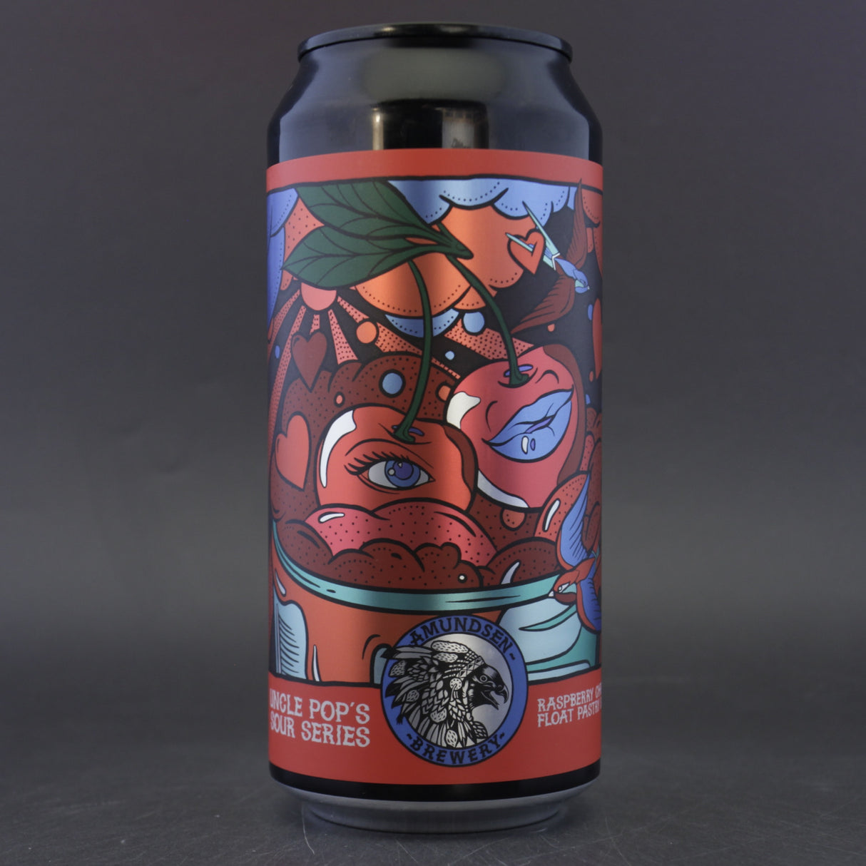 This is a can of Amundsen - Uncle Pops: Raspberry Christmas Float - 6.5% (440ml). It is a Sour craft beer available to buy from Ghost Whale, voted London's best craft beer shop.