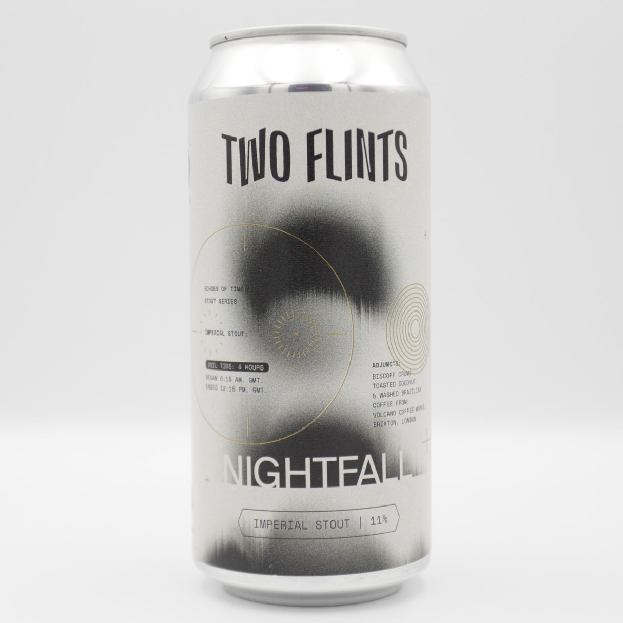This is a can of Two Flints / Factory - Nightfall - 11% (440ml). It is a Imperial Stout / Porter craft beer available to buy from Ghost Whale, voted London's best craft beer shop.